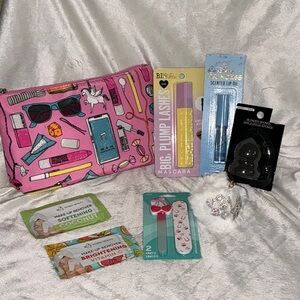 Clinique Pink Makeup Bag Accessory & Make Up Bundle 8 Pieces